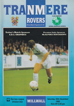 Tranmere Rovers v Millwall Match Programme 1992-12-26